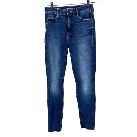 Mother High Waisted Looker Ankle Fray Jeans Women's 27 Lure Me In Wash Stretch - Picture 1 of 14